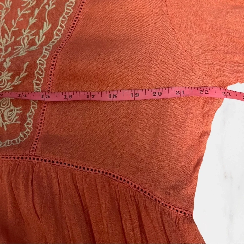 Glamorous Curve Boho Embroidered Bell-Sleeve Dress Orange White Rayon Sz 14 - Picture 8 of 14